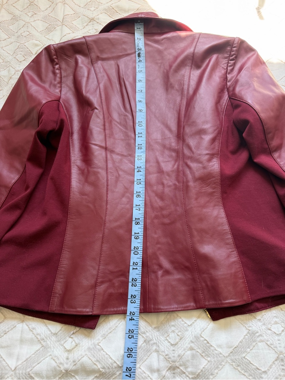 IMAN Wine Red Leather Moto Jacket with Knit Sides - Picture 8 of 12